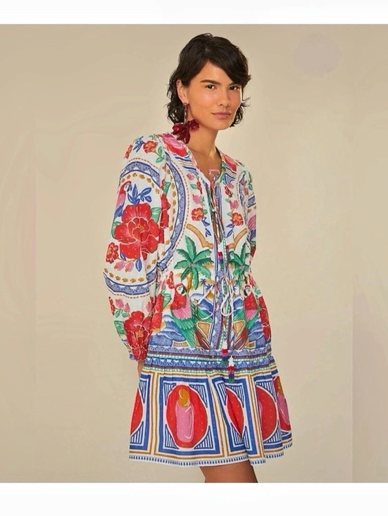 FARM Rio Dresses & Skirts - Farm Rio Palm Tree Beach Mini Dress Floral Multicolor & Red Small
